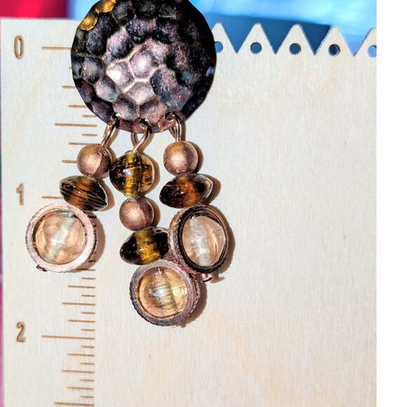 Hammered Copper Glass Bead Dangle Earrings - Picture 4 of 4